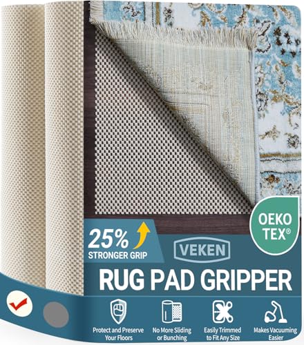 Veken 9x12 ft Non-Slip Rug Pad for Hardwood & Tile Floors, White