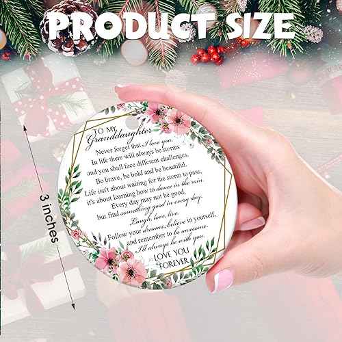 Sieral Granddaughter Ornament Gift Two Side to My Granddaughter Ornament Round Ceramic Gifts from Grandparents Keepsake Sign for Christmas Tree Decoration Inspirational Souvenir