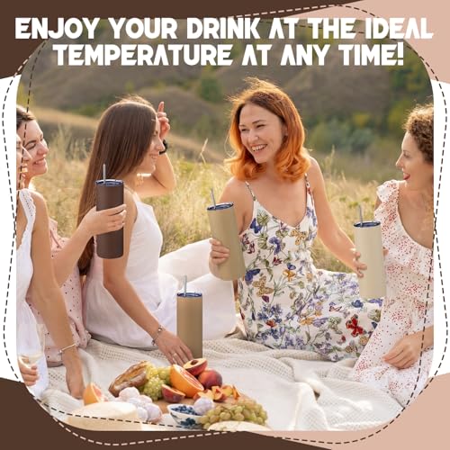 16 Pack 20oz Insulated Stainless Steel Tumblers with Lids & Straws - Brown, Variation 16