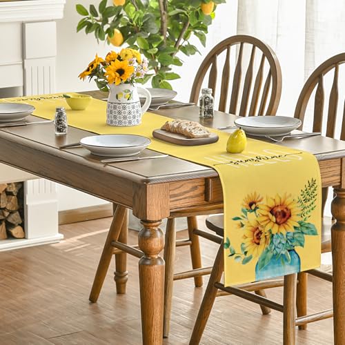 Artoid Mode 13 x 90 Inch Yellow Hello Sunshine Sunflower Table Runner