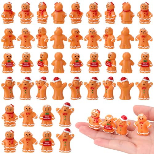48Pcs Mini Resin Gingerbread Man Ornaments - 4 Styles Christmas Party Favors