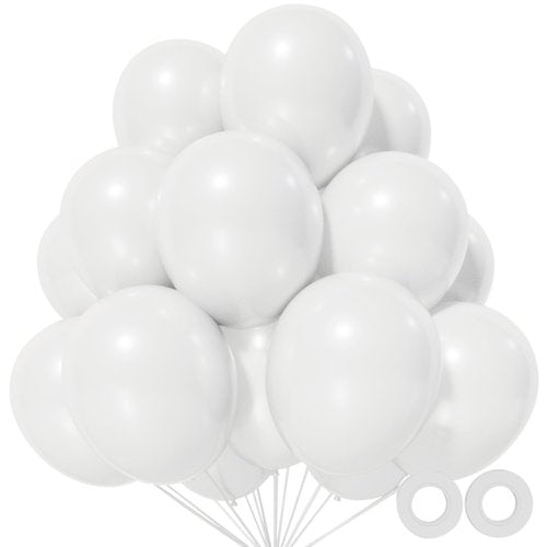 110pcs White Balloons 12 inch, White Latex Balloons Globos Blancos for Wedding Engagement Bridal Shower Party Decorations. (with 2 Ribbons).