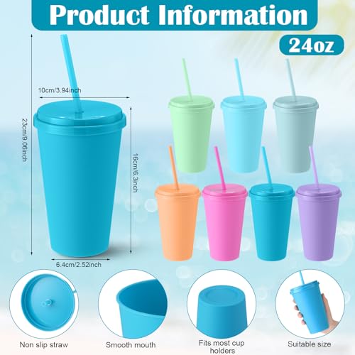 Honeydak Plastic Tumblers with Lids and Straws Bulk, Macaron Color,