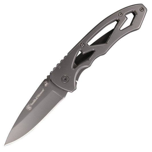 Smith & Wesson CK400L 7.3in High Carbon S.S. Folding Knife with a 3in Drop Point Blade and Stainless Steel Handle for Outdoor, Tactical, Survival and EDC