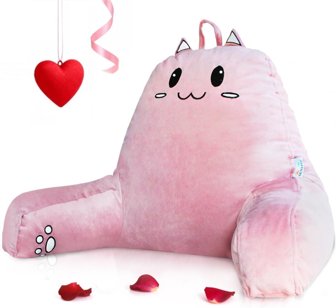 SUNSIDE Kitty Reading Pillow,Detachable Back with Arms for Sitting Up Bed