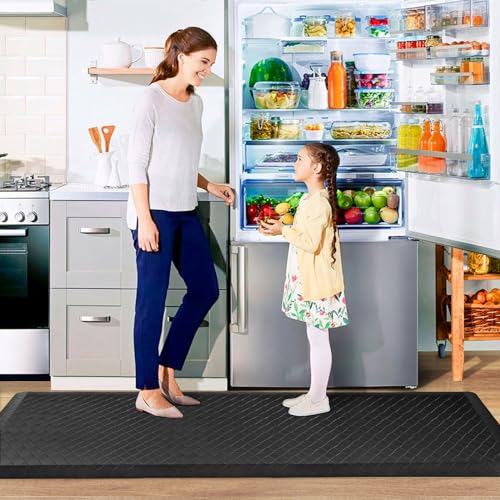 Black 72 Inch Thick Anti-Fatigue Kitchen Floor Mat - Non-Slip Cushioned Rug