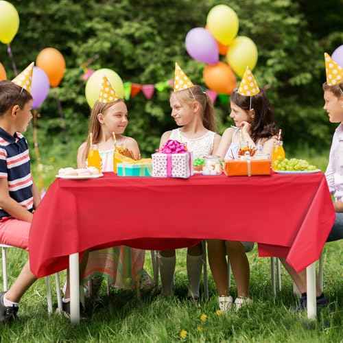 4 Pack Red Disposable Tablecloth, 54¡¿108 Inches Waterproof Plastic Rectangle Table Cover, Leakproof & Sturdy Table Cloth for for Christmas Decorations, Valentines Day, Thanksgiving Decoration