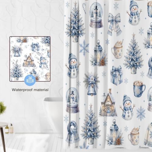 Lindameler Blue Christmas Shower Curtain 72x72 inches - Snowman Snowflakes 100% Polyester
