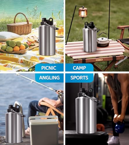 GAGANIU 128oz Insulated Stainless Steel Water Bottle with Handle - Wide Mouth, Double Vacuum for Hot & Cold Drinks