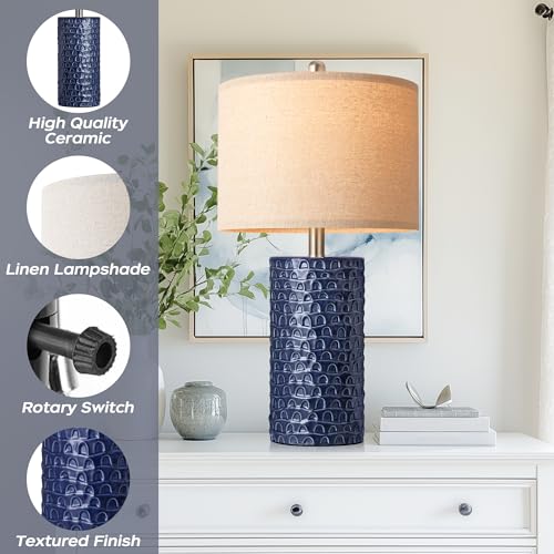 PARTPHONER 23-Inch Modern Ceramic Table Lamps Set of 2 Navy Blue - Farmhouse Bedside & Living Room Decor