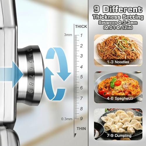 Sailnovo 3-in-1 Pasta Maker with 9-Setting Roller & Cutters - Silver