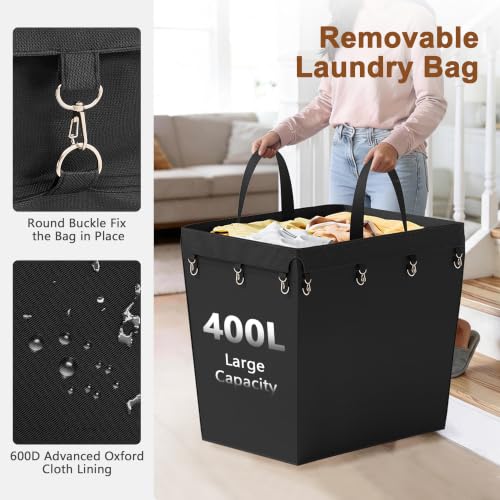 Hoctieon 400L Heavy Duty Laundry Cart with Wheels - Black Industrial Rolling Hamper