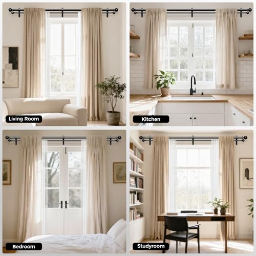 Wolistsa Double Curtain Rod 36-91 Inch Matte Black Heavy Duty Dual Rods - Adjustable
