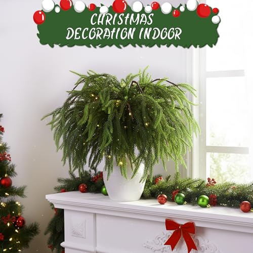 MGupzao 12Pcs 27-Inch Christmas Norfolk Pine Stems with Lights, Green
