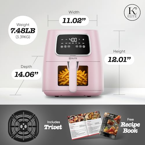 Kitchen Elite 5.5 Qt Pink Digital Air Fryer Oven - 7-in-1 Versatile Countertop Cooker