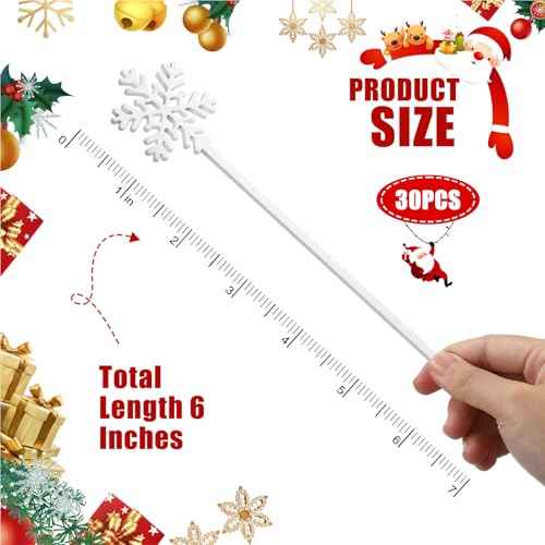 30 Pcs Christmas Drink Stirrers Xmas Stir Stick Holiday Coffee Swizzle Stick Reusable Plastic Hot Cocoa Bar Chocolate Decoration Cocktail Mixer(Snowflake,White)