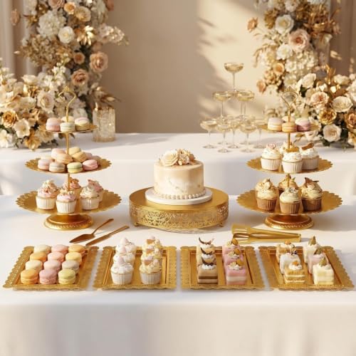 11 Pack desert table display set, Metal Gold Dessert Stands and Bases