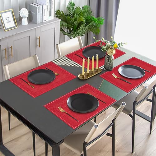 Niviy Red Christmas Placemats 12x18 in Set of 4 – Linen, Washable