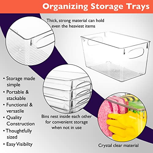 4 Pack Clear Plastic Storage Bins for Kitchen Pantry & Closet Organization
