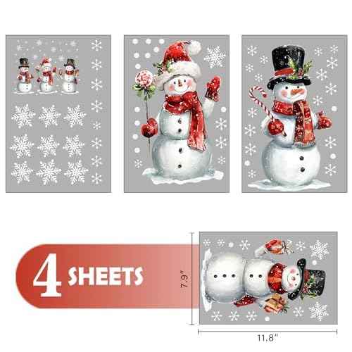 Mfault Christmas Snowman Window Clings, Xmas Snowflakes Snowballs Stickers Decals Decorations, Winter Holiday Gifts Peppermint Candy Cane Home Kitchen Decor
