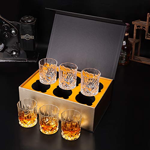 Set of 6 Whiskey Glasses - Elegant Crystal Liquor Tumbler for Scotch, Rum & More