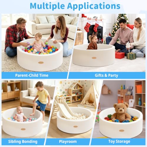 Baby Foam Ball Pit 35.4 Inch with Memory Foam Sides for Toddlers - White