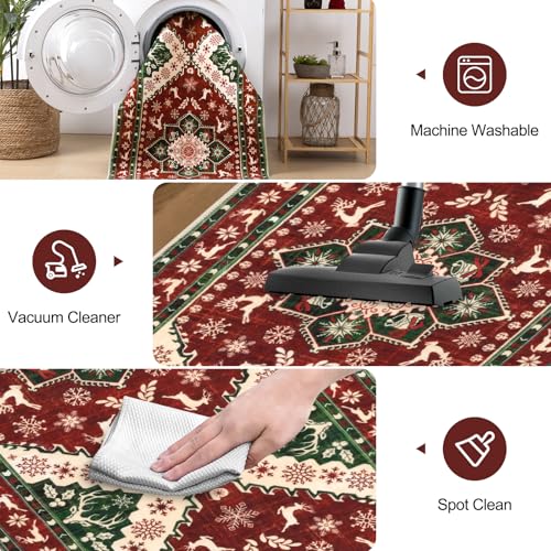 2x6 Red Christmas Hallway Runner Rug – Yamaziot, Non-Slip Backing, 100% Polyester