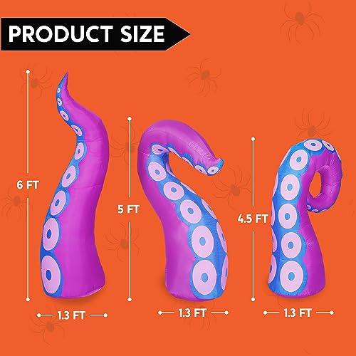 Purple Halloween Inflatable Octopus Tentacle Decoration with LED Lights - 3 Pcs Outdoor Yard Decor
