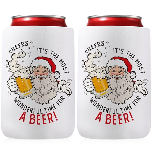 Sieral White Christmas Beer Can Cooler Sleeves - Festive Holiday Drink Insulators (2 Pack)