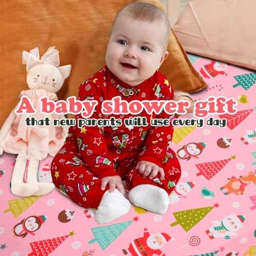 Cloele Christmas Crib Sheet Santa Fitted Sheet for Girls - Pink Animal Baby Nursery Sheet Cozy Bed Sheet for Standard Crib and Toddler Mattresses - Snowman Crib Mattress Infant Toddler Sheet