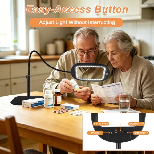 TUGEOVO Black 10X/30X Floor Magnifying Glass with Light & Adjustable Stand