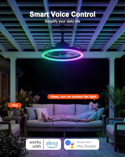 Lumary Smart 20in RGBCW Ceiling Fan with Light, Remote, Outdoor/Indoor