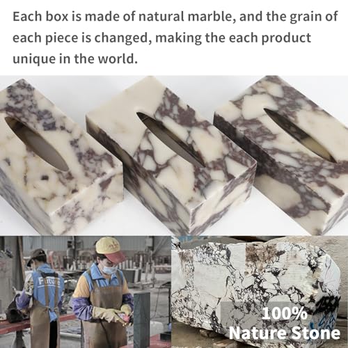 Marble Tissue Box Cover - Calacatta Viola, 9.8 x 5.5 x 3.9 Inches, Natural Marble