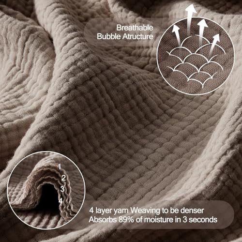 WDCOZY King Size 100% Cotton Muslin Blanket - Mocha, 108x90 Inches, Breathable & Lightweight
