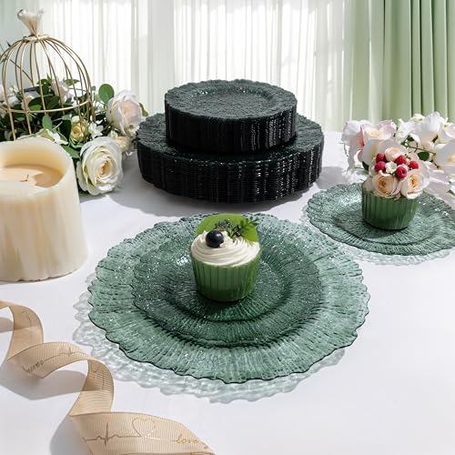 Dark Green Disposable Plastic Plates 60pcs Heavy Duty Eco-Friendly Tableware