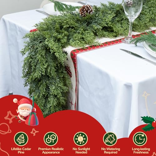 9FT Double Fullness Artificial Cedar Garland - Faux Christmas Holiday Decor