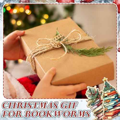 12 Pcs Christmas Tree Ornament Book Lovers Gifts Christmas Decoration Wooden Crafts 3D Design Hanging Decor for Xmas Decoration (Book Shaped)