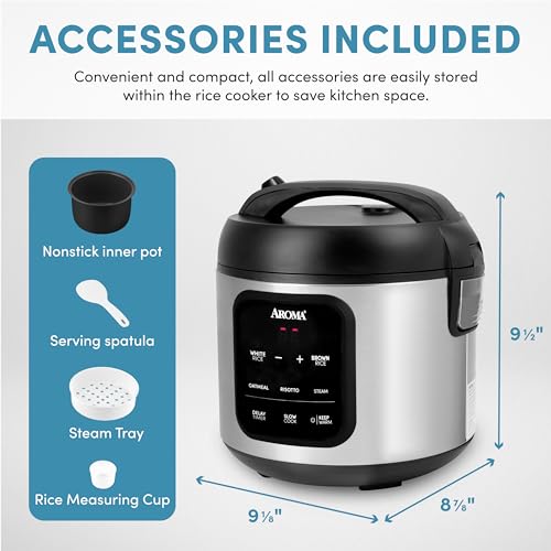AROMA 4-Cup Uncooked / 8-Cup Cooked Digital Rice Cooker with Steamer and Multicooker