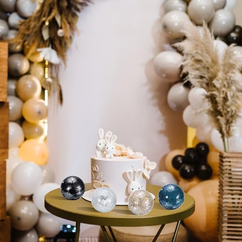 uxcell 3Pcs 4in Mosaic Glass Decorative Balls Silver Centerpiece Orbs