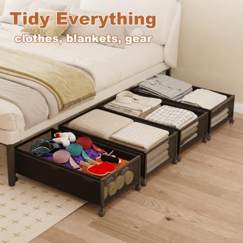 Fokyfok 2-Pack Under Bed Storage Bins with Wheels, 10-Inch Height, 31-Inch Long, Black