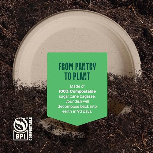10 Inch Compostable Heavy Duty Paper Plates - 125 Pack, Eco-Friendly & Biodegradable, PFAS-Free, Microwave Safe - Stack Man