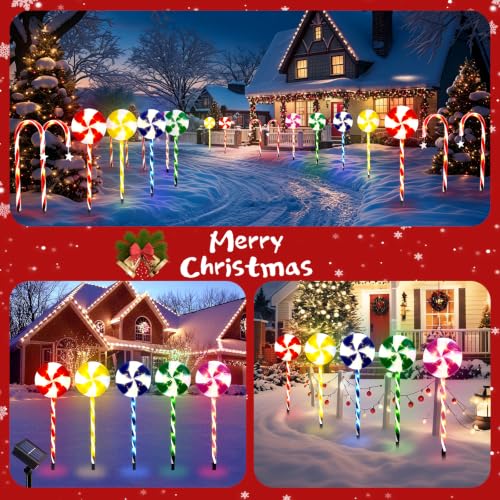 SOLRETHM 23-Inch Lollipop Solar Lights 5-Pack | 8 Modes Warm White Pathway Lawn Decor