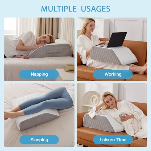 MEGCXIT Memory Foam Leg Wedge Pillow 23.6x16.8x8 Inch for Elevation & Circulation - White/Grey