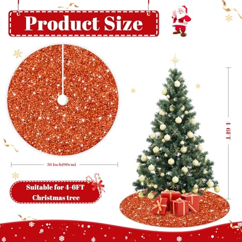 36 Inches Christmas Tree Skirts Orange Sequins Halloween Tree Skirt Shiny Velvet Xmas Tree Skirt Metallic Christmas Tree Mat Rustic Tree Skirts for Artificial Trees New Year Xmas Decoration