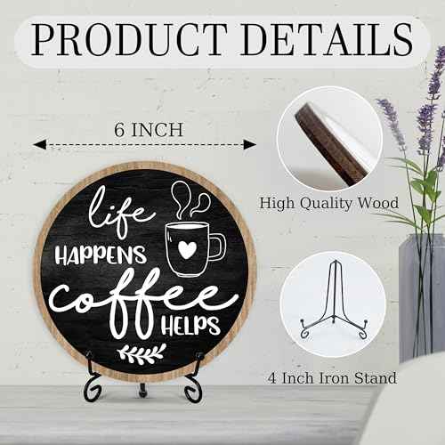 Coffee Bar Sign, Round Wooden Plaque, 6 Inches, Modern Style, Tabletop Mount, Coffee Decor