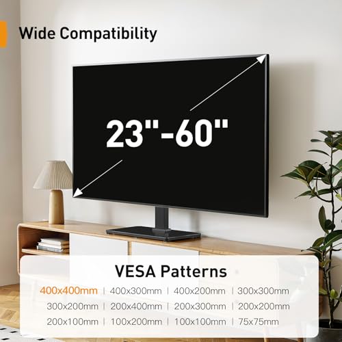 Perlegear 23-60 Inch Height-Adjustable TV Stand with Tempered Glass Base