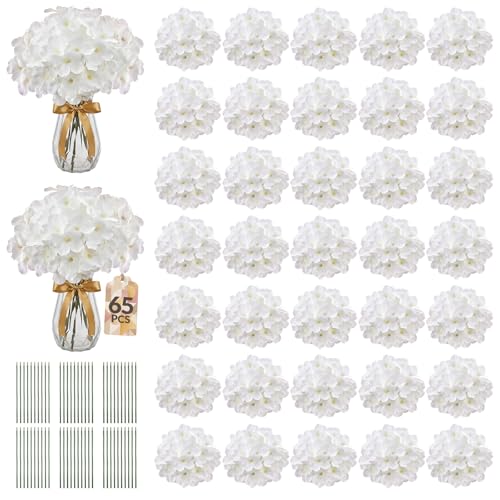 Eccelso Ivory Hydrangea Artificial Flowers Bulk - 65 pcs for Wedding & Event Decor