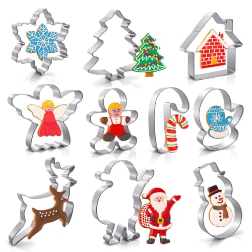 Bobipro Christmas Cookie Cutters Set - 10 Pcs Stainless Steel Shapes