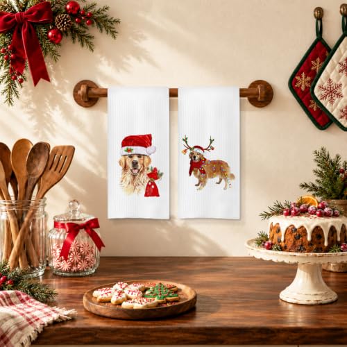 GCFET Golden Retriever Christmas Dish Towels Set of 4 - 16x24 Home Decor Tea Towels