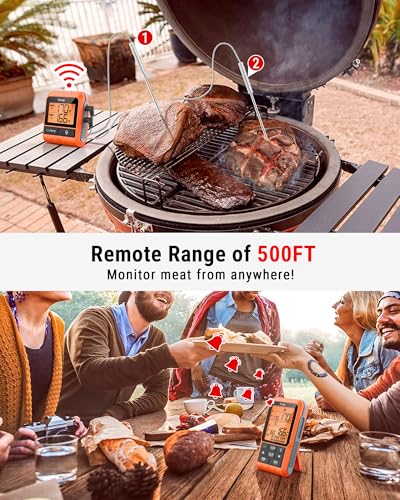 Wireless Meat Thermometer with Dual Probes, 500FT Range for Grilling & Smoking